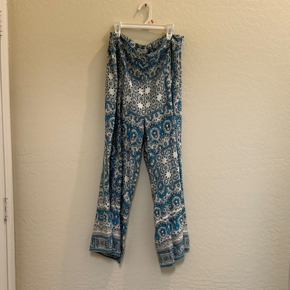 Anthropologie Pants - Anthropologie Feather Bone Teal and White Patterned Pants